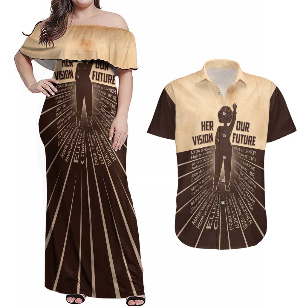 Her Vision Our Future Couples Matching Off Shoulder Maxi Dress and Hawaiian Shirt African Influential Black Women Inventors and Pioneers - Wonder Print Shop