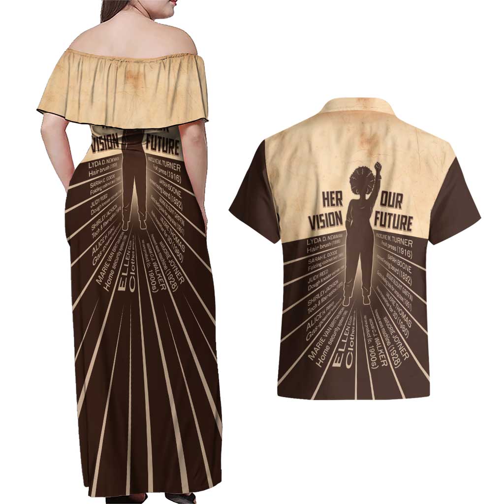 Her Vision Our Future Couples Matching Off Shoulder Maxi Dress and Hawaiian Shirt African Influential Black Women Inventors and Pioneers - Wonder Print Shop