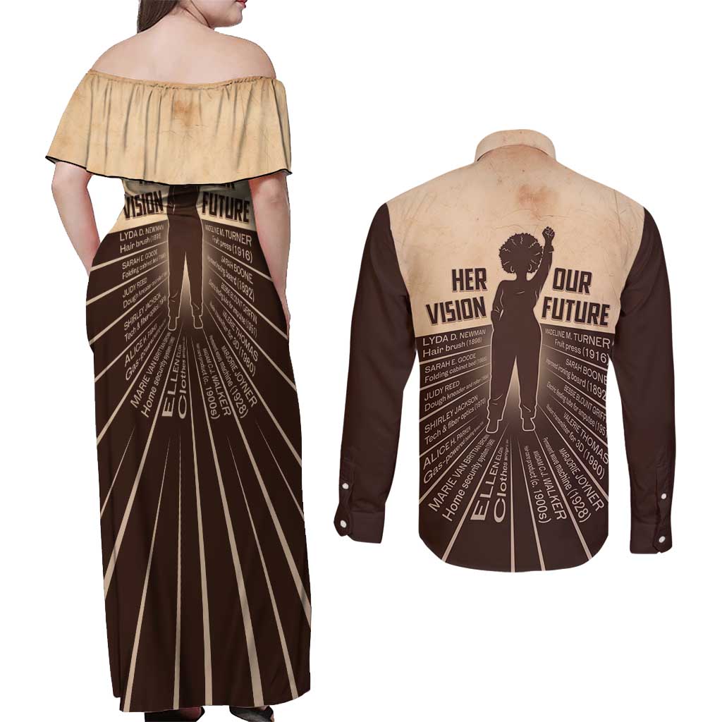 Her Vision Our Future Couples Matching Off Shoulder Maxi Dress and Long Sleeve Button Shirt African Influential Black Women Inventors and Pioneers - Wonder Print Shop