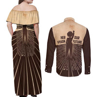 Her Vision Our Future Couples Matching Off Shoulder Maxi Dress and Long Sleeve Button Shirt African Influential Black Women Inventors and Pioneers - Wonder Print Shop