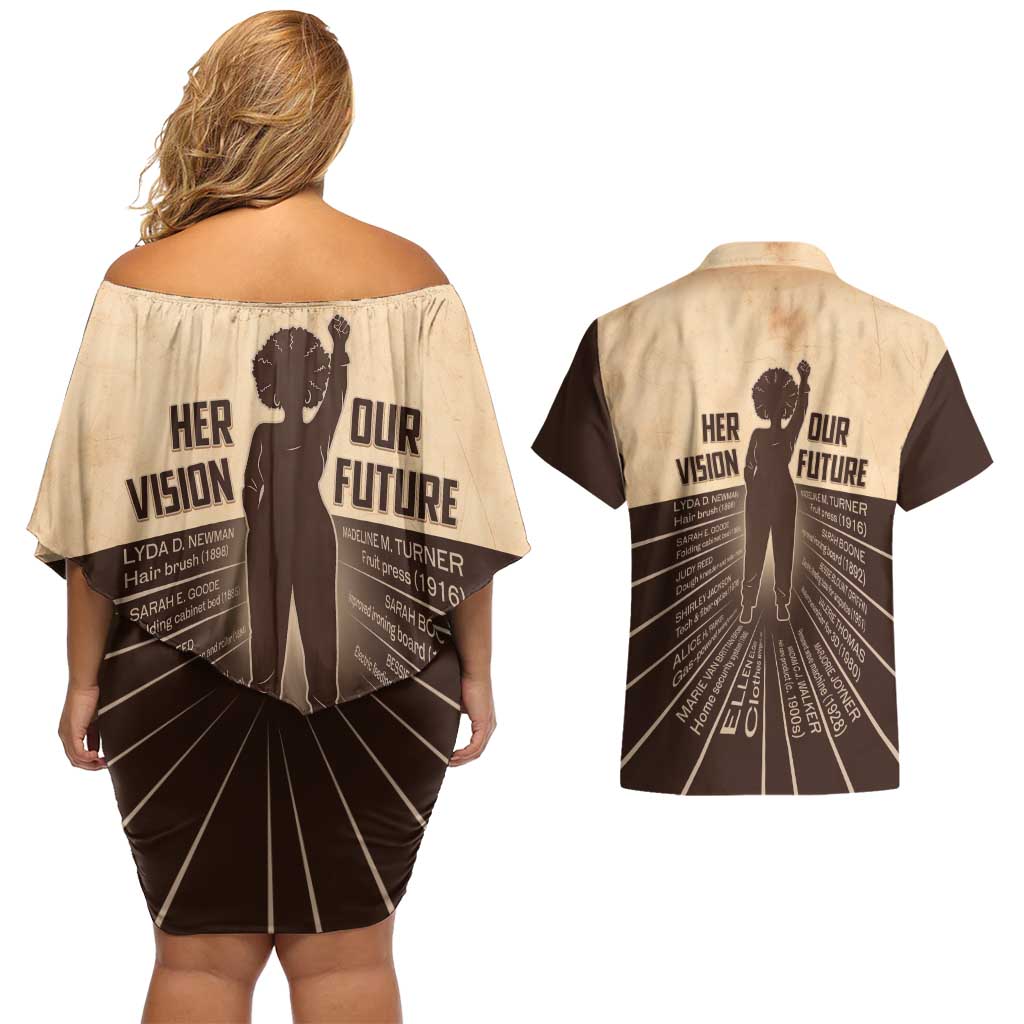 Her Vision Our Future Couples Matching Off Shoulder Short Dress and Hawaiian Shirt African Influential Black Women Inventors and Pioneers - Wonder Print Shop