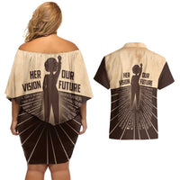 Her Vision Our Future Couples Matching Off Shoulder Short Dress and Hawaiian Shirt African Influential Black Women Inventors and Pioneers - Wonder Print Shop