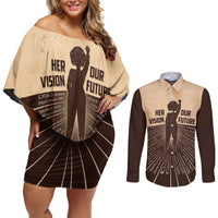 Her Vision Our Future Couples Matching Off Shoulder Short Dress and Long Sleeve Button Shirt African Influential Black Women Inventors and Pioneers - Wonder Print Shop