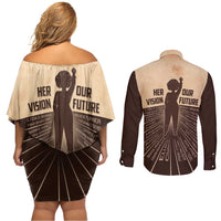 Her Vision Our Future Couples Matching Off Shoulder Short Dress and Long Sleeve Button Shirt African Influential Black Women Inventors and Pioneers - Wonder Print Shop