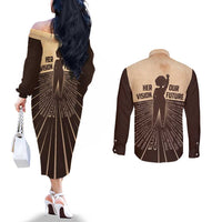 Her Vision Our Future Couples Matching Off The Shoulder Long Sleeve Dress and Long Sleeve Button Shirt African Influential Black Women Inventors and Pioneers - Wonder Print Shop