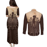 Her Vision Our Future Couples Matching Puletasi and Long Sleeve Button Shirt African Influential Black Women Inventors and Pioneers - Wonder Print Shop