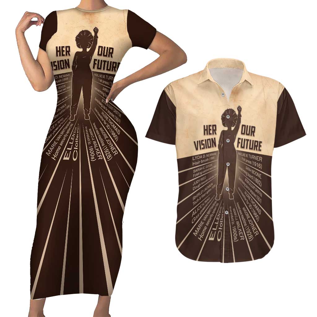 Her Vision Our Future Couples Matching Short Sleeve Bodycon Dress and Hawaiian Shirt African Influential Black Women Inventors and Pioneers - Wonder Print Shop