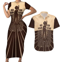 Her Vision Our Future Couples Matching Short Sleeve Bodycon Dress and Hawaiian Shirt African Influential Black Women Inventors and Pioneers - Wonder Print Shop