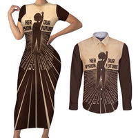 Her Vision Our Future Couples Matching Short Sleeve Bodycon Dress and Long Sleeve Button Shirt African Influential Black Women Inventors and Pioneers - Wonder Print Shop