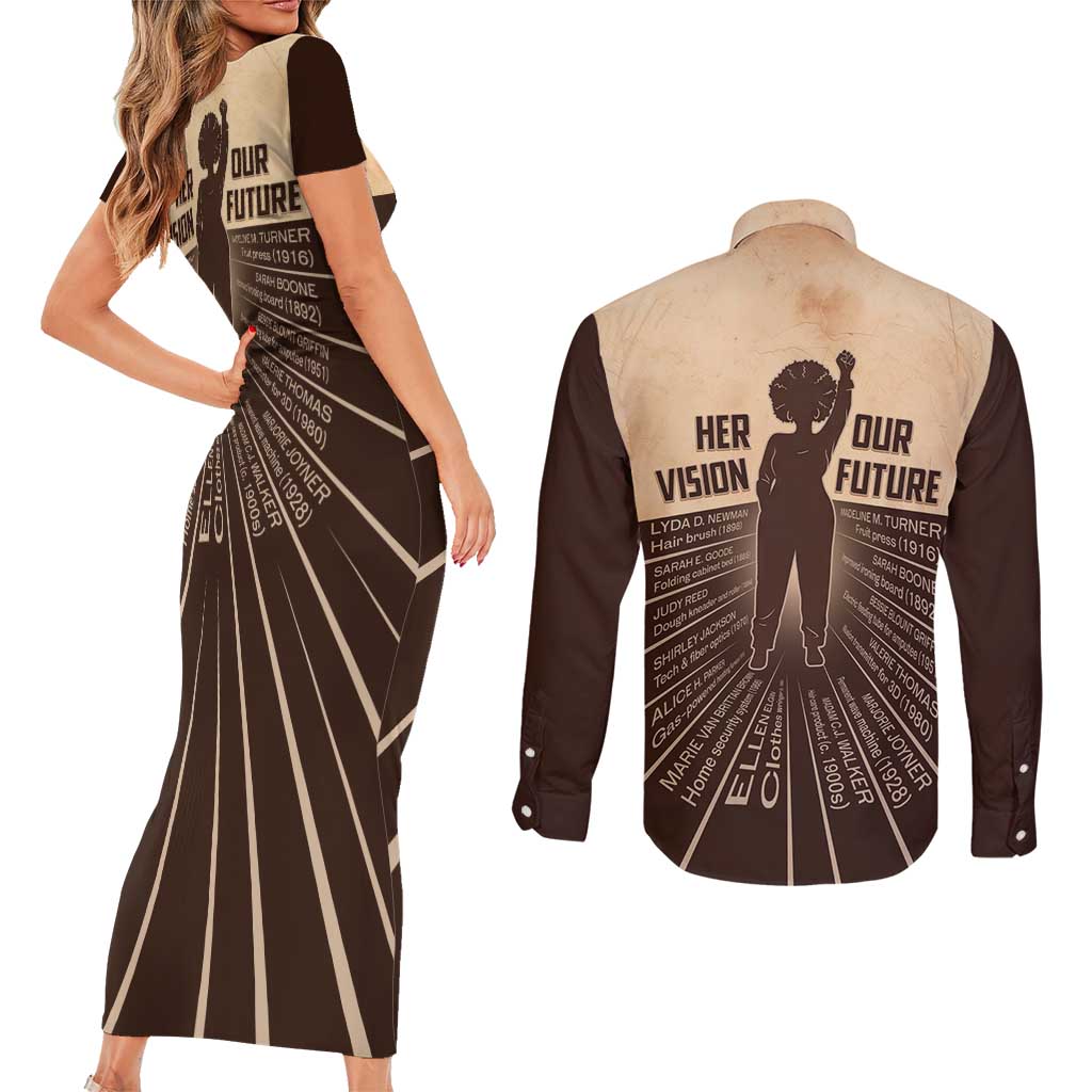 Her Vision Our Future Couples Matching Short Sleeve Bodycon Dress and Long Sleeve Button Shirt African Influential Black Women Inventors and Pioneers - Wonder Print Shop