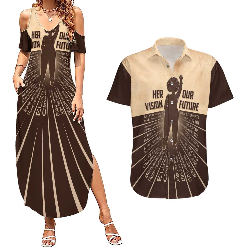 Her Vision Our Future Couples Matching Summer Maxi Dress and Hawaiian Shirt African Influential Black Women Inventors and Pioneers - Wonder Print Shop