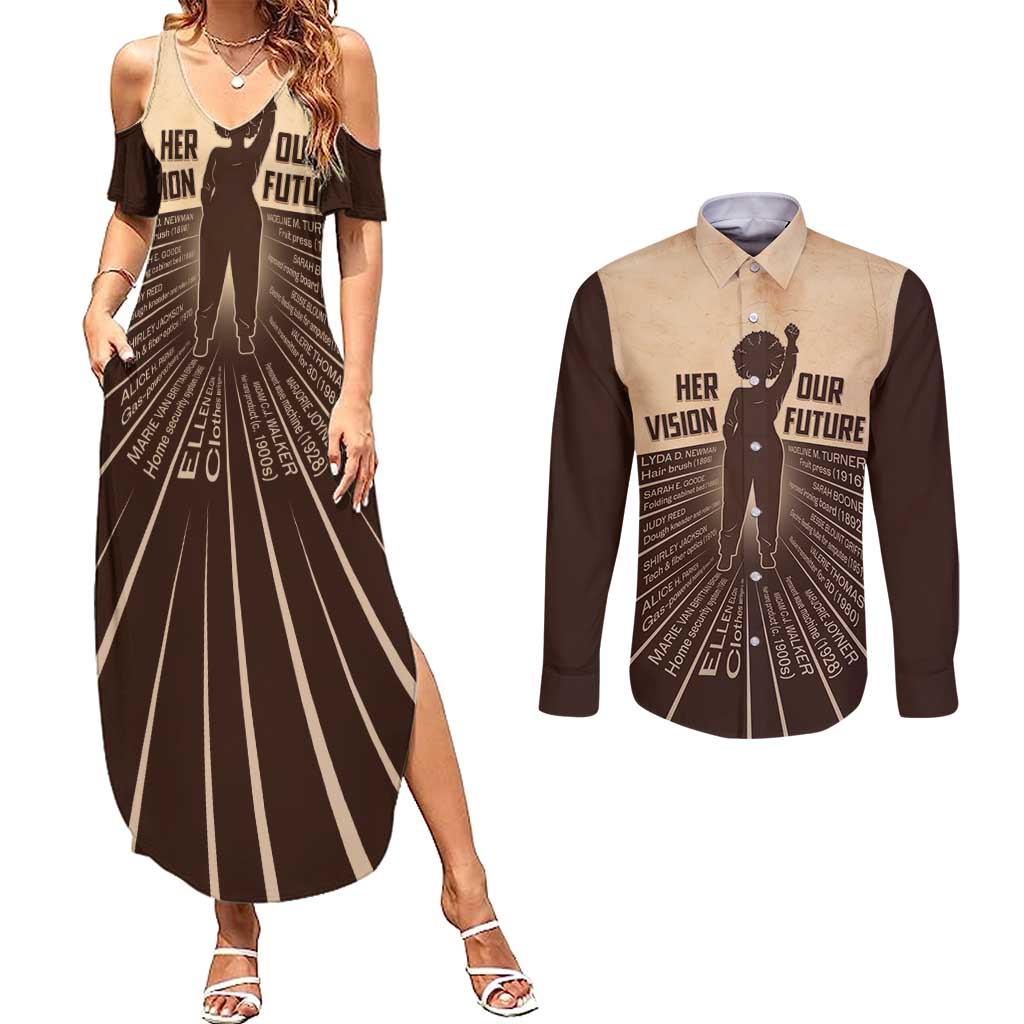 Her Vision Our Future Couples Matching Summer Maxi Dress and Long Sleeve Button Shirt African Influential Black Women Inventors and Pioneers - Wonder Print Shop