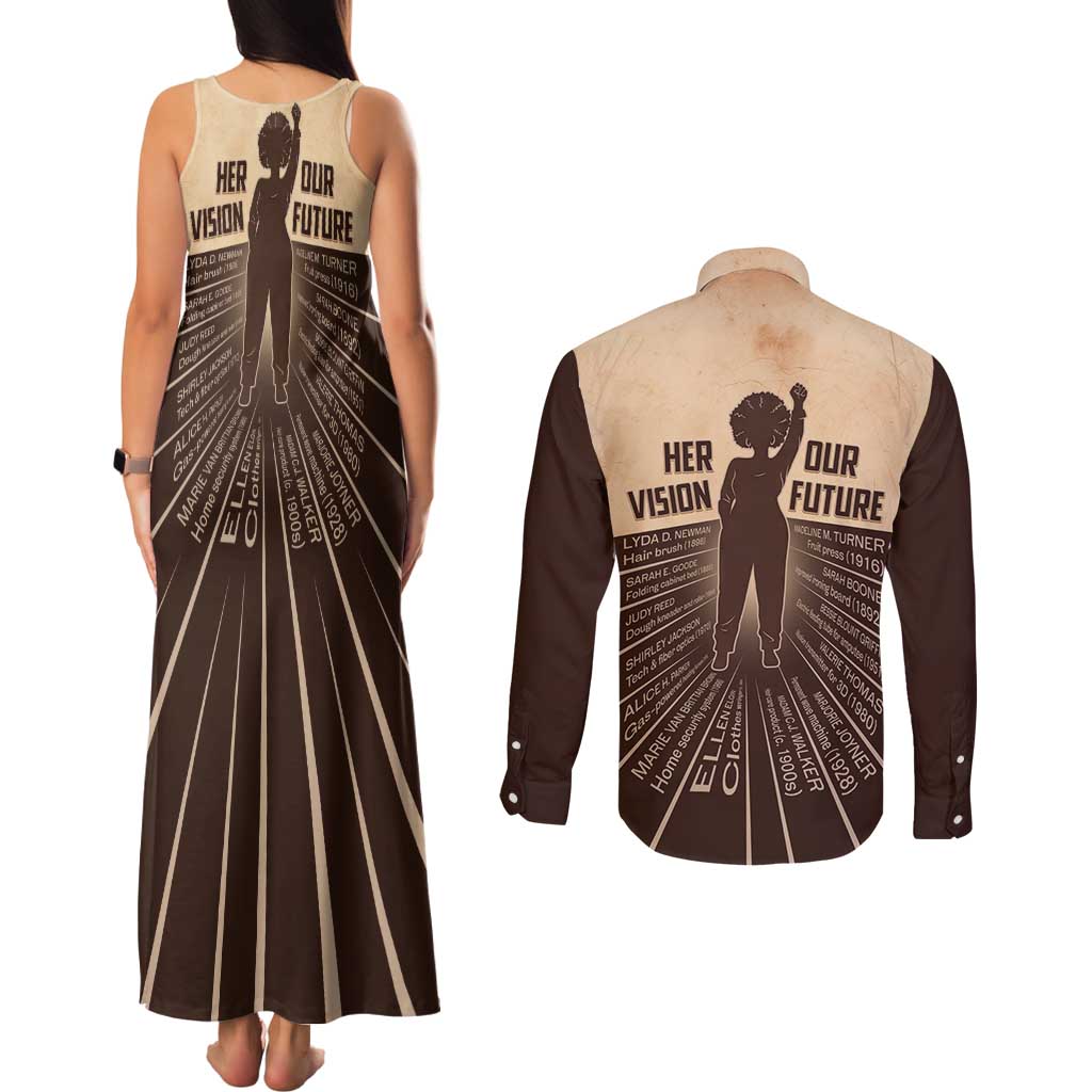 Her Vision Our Future Couples Matching Tank Maxi Dress and Long Sleeve Button Shirt African Influential Black Women Inventors and Pioneers - Wonder Print Shop