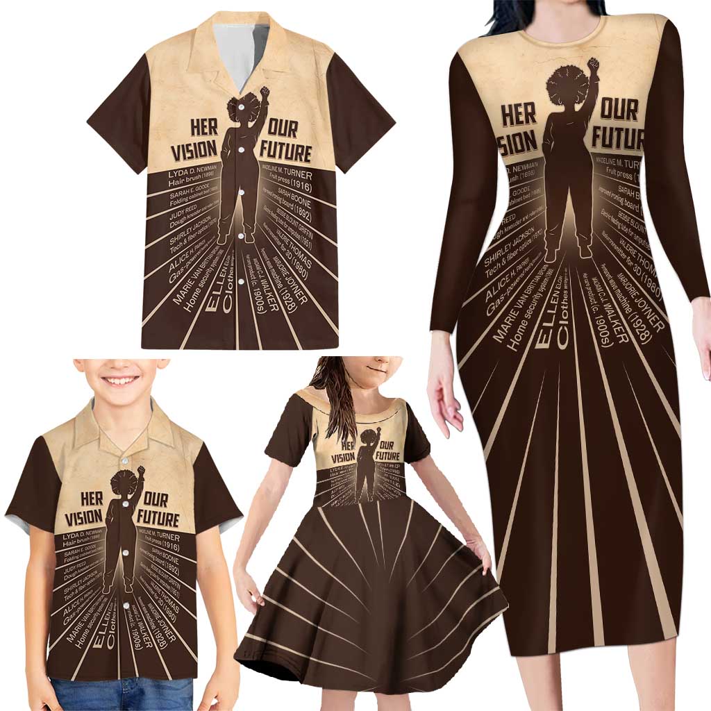 Her Vision Our Future Family Matching Long Sleeve Bodycon Dress and Hawaiian Shirt African Influential Black Women Inventors and Pioneers - Wonder Print Shop