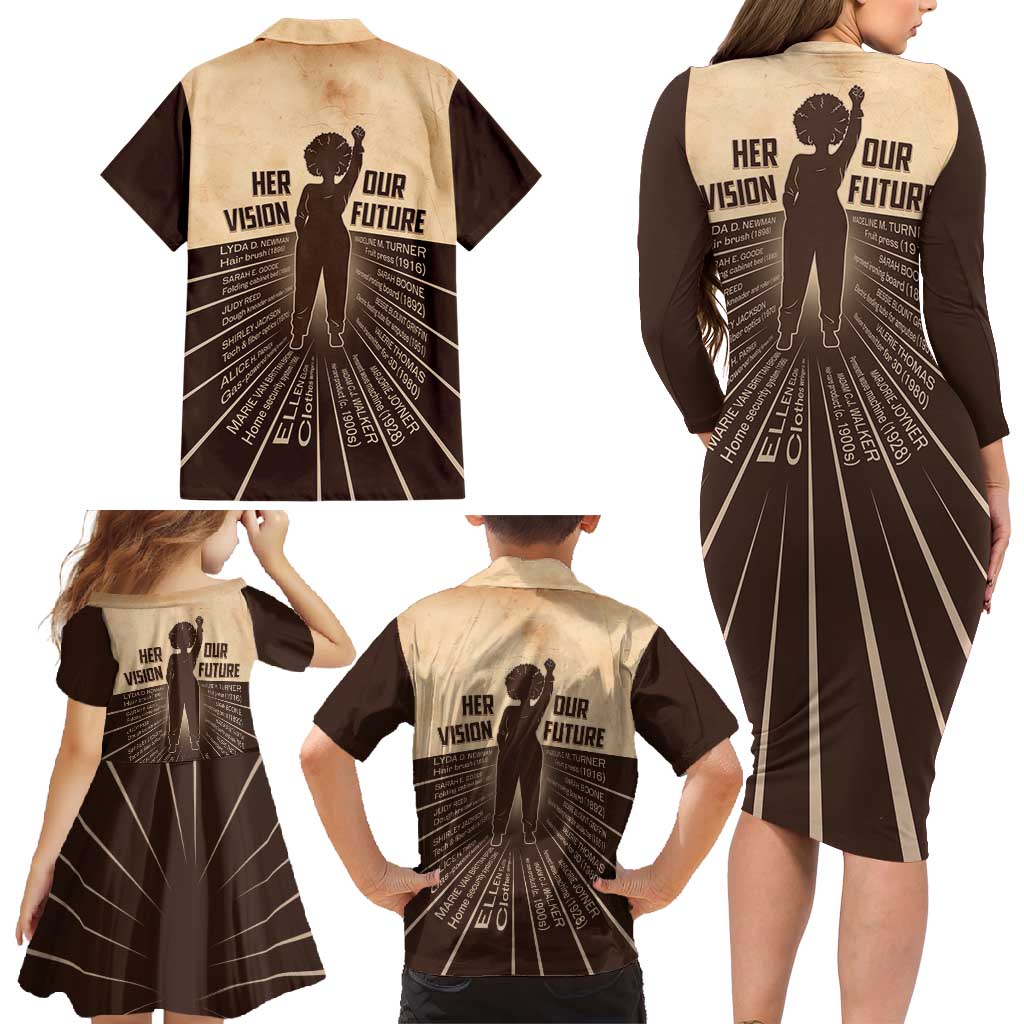 Her Vision Our Future Family Matching Long Sleeve Bodycon Dress and Hawaiian Shirt African Influential Black Women Inventors and Pioneers - Wonder Print Shop
