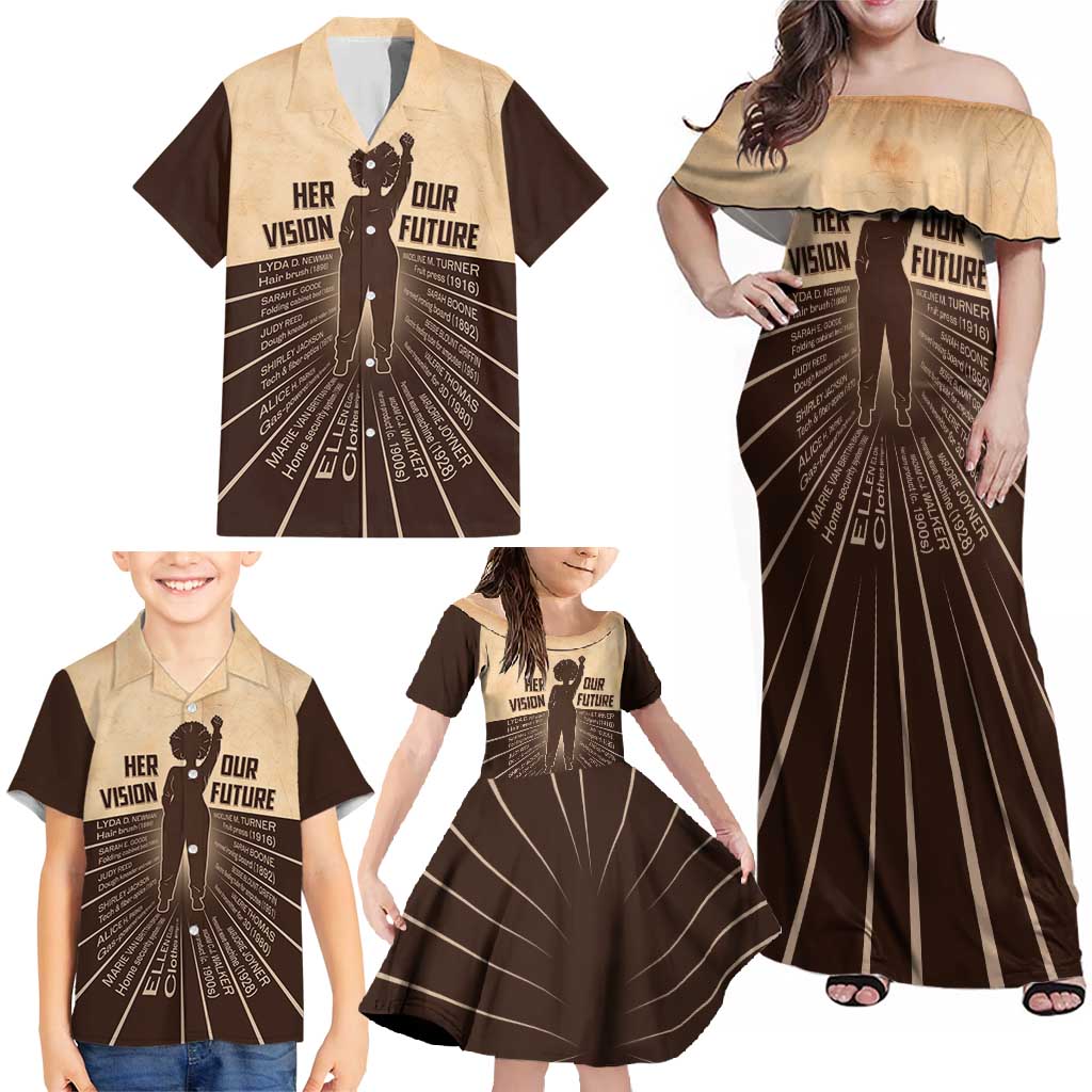 Her Vision Our Future Family Matching Off Shoulder Maxi Dress and Hawaiian Shirt African Influential Black Women Inventors and Pioneers - Wonder Print Shop