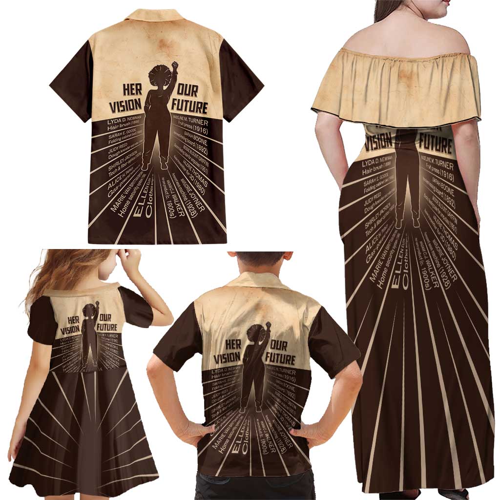 Her Vision Our Future Family Matching Off Shoulder Maxi Dress and Hawaiian Shirt African Influential Black Women Inventors and Pioneers - Wonder Print Shop
