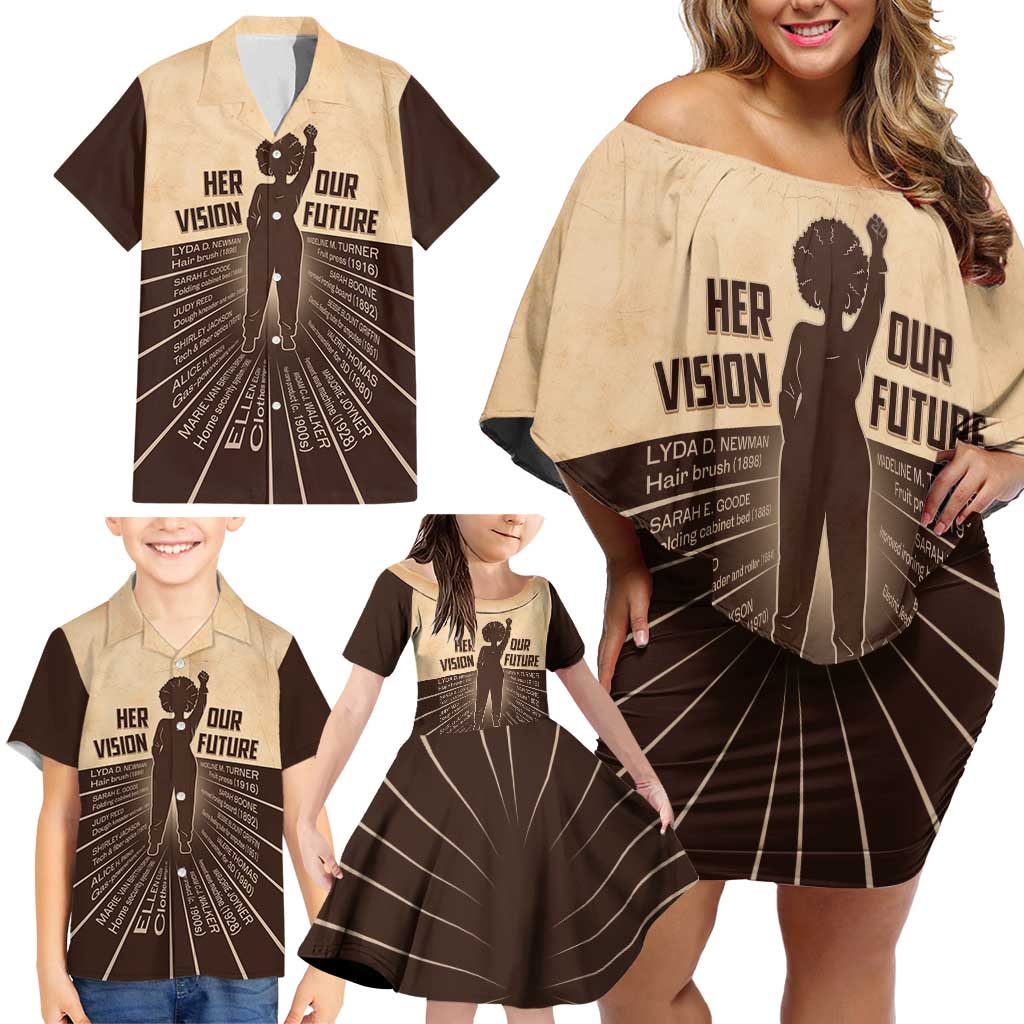 Her Vision Our Future Family Matching Off Shoulder Short Dress and Hawaiian Shirt African Influential Black Women Inventors and Pioneers - Wonder Print Shop