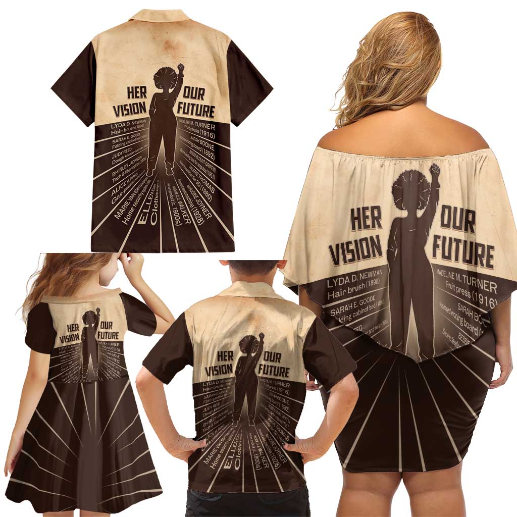Her Vision Our Future Family Matching Off Shoulder Short Dress and Hawaiian Shirt African Influential Black Women Inventors and Pioneers - Wonder Print Shop