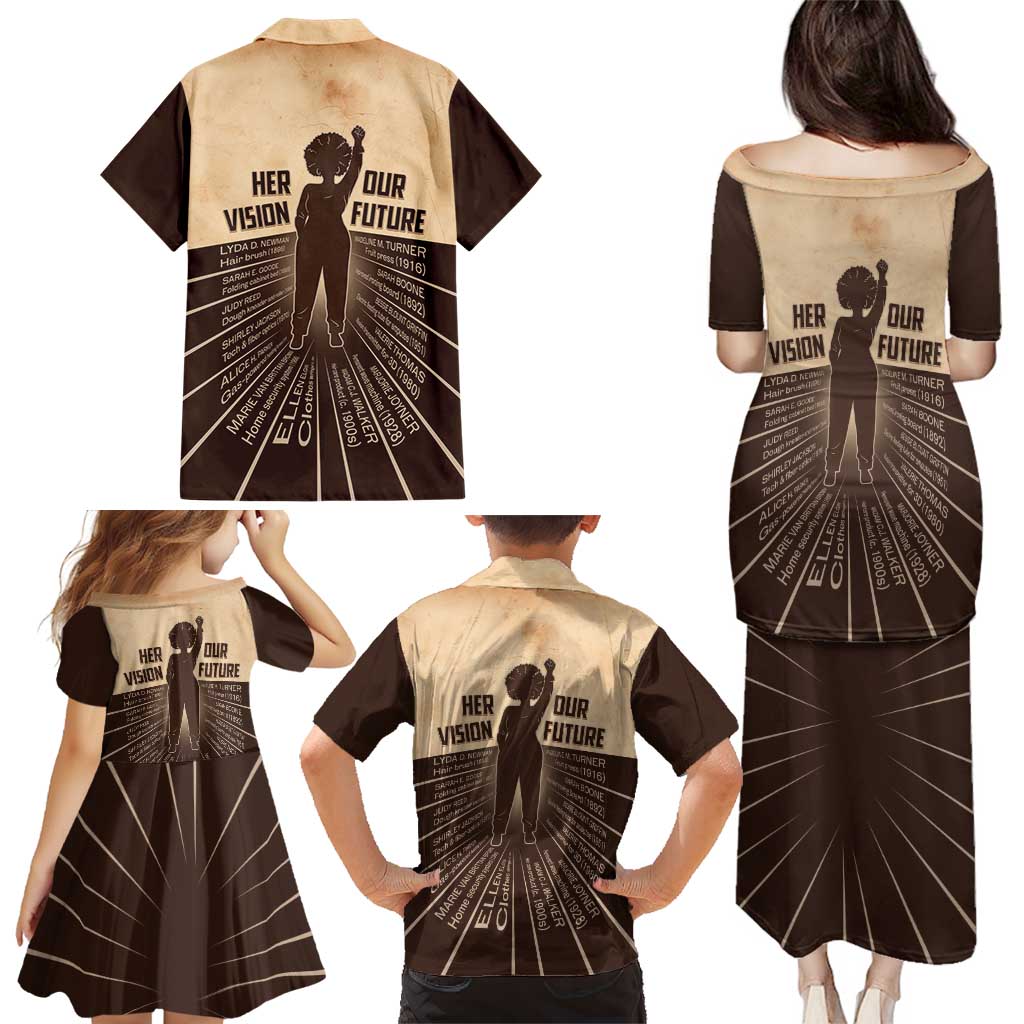 Her Vision Our Future Family Matching Puletasi and Hawaiian Shirt African Influential Black Women Inventors and Pioneers - Wonder Print Shop