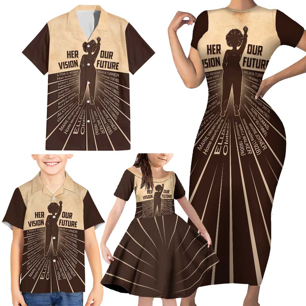 Her Vision Our Future Family Matching Short Sleeve Bodycon Dress and Hawaiian Shirt African Influential Black Women Inventors and Pioneers - Wonder Print Shop