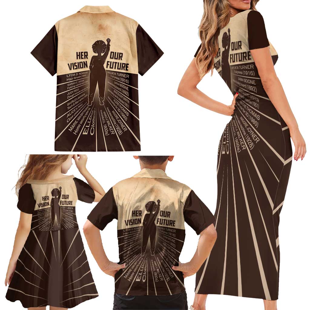 Her Vision Our Future Family Matching Short Sleeve Bodycon Dress and Hawaiian Shirt African Influential Black Women Inventors and Pioneers - Wonder Print Shop