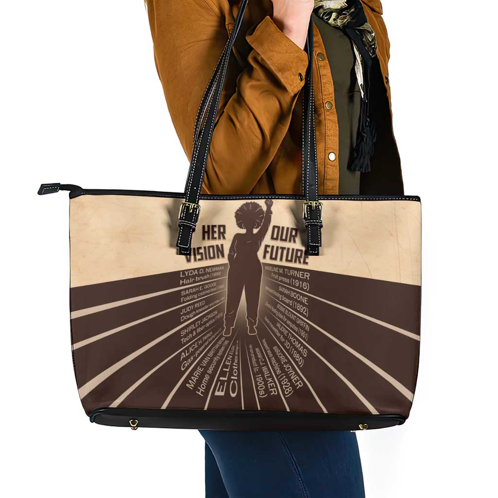 Her Vision Our Future Leather Tote Bag African Influential Black Women Inventors and Pioneers - Wonder Print Shop