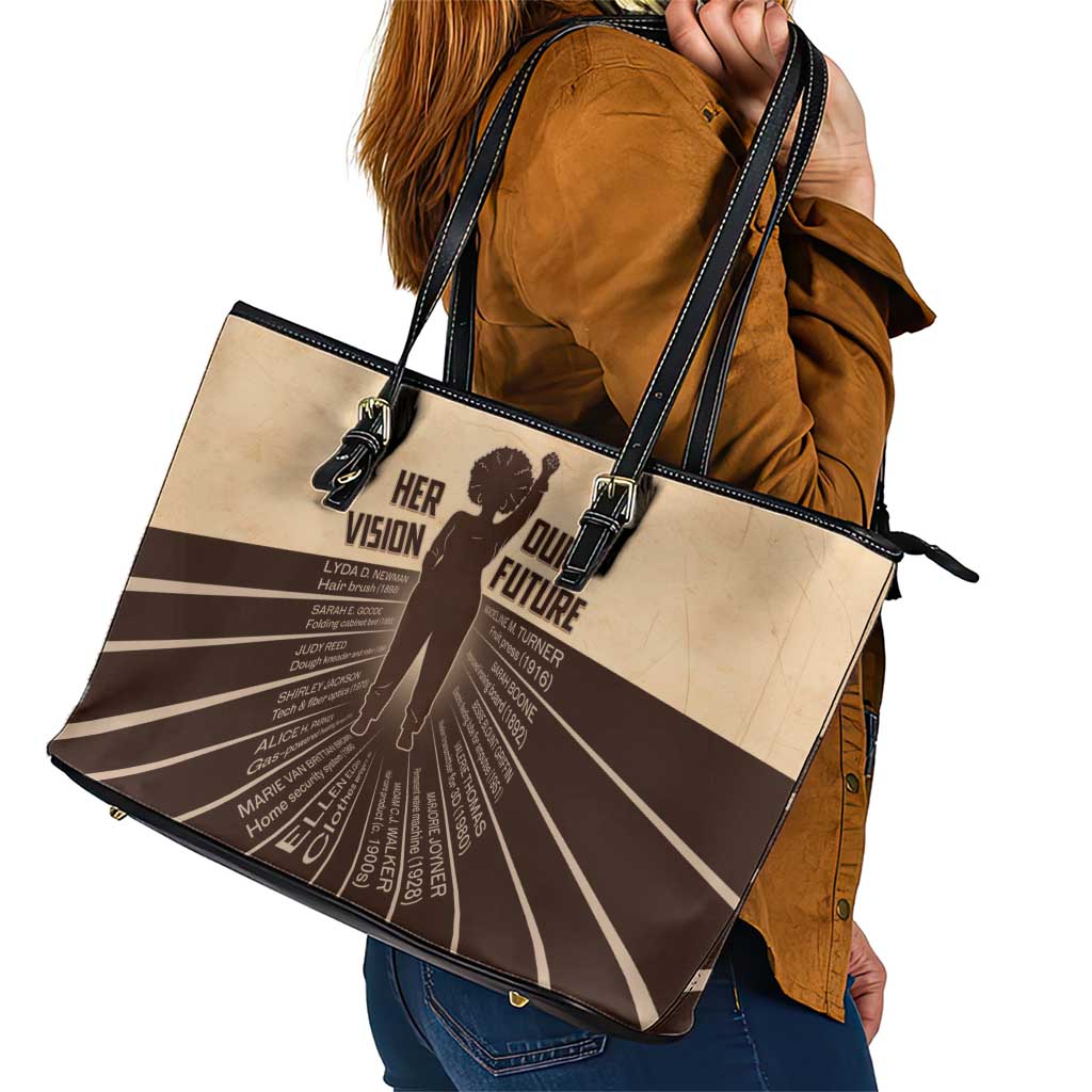 Her Vision Our Future Leather Tote Bag African Influential Black Women Inventors and Pioneers - Wonder Print Shop