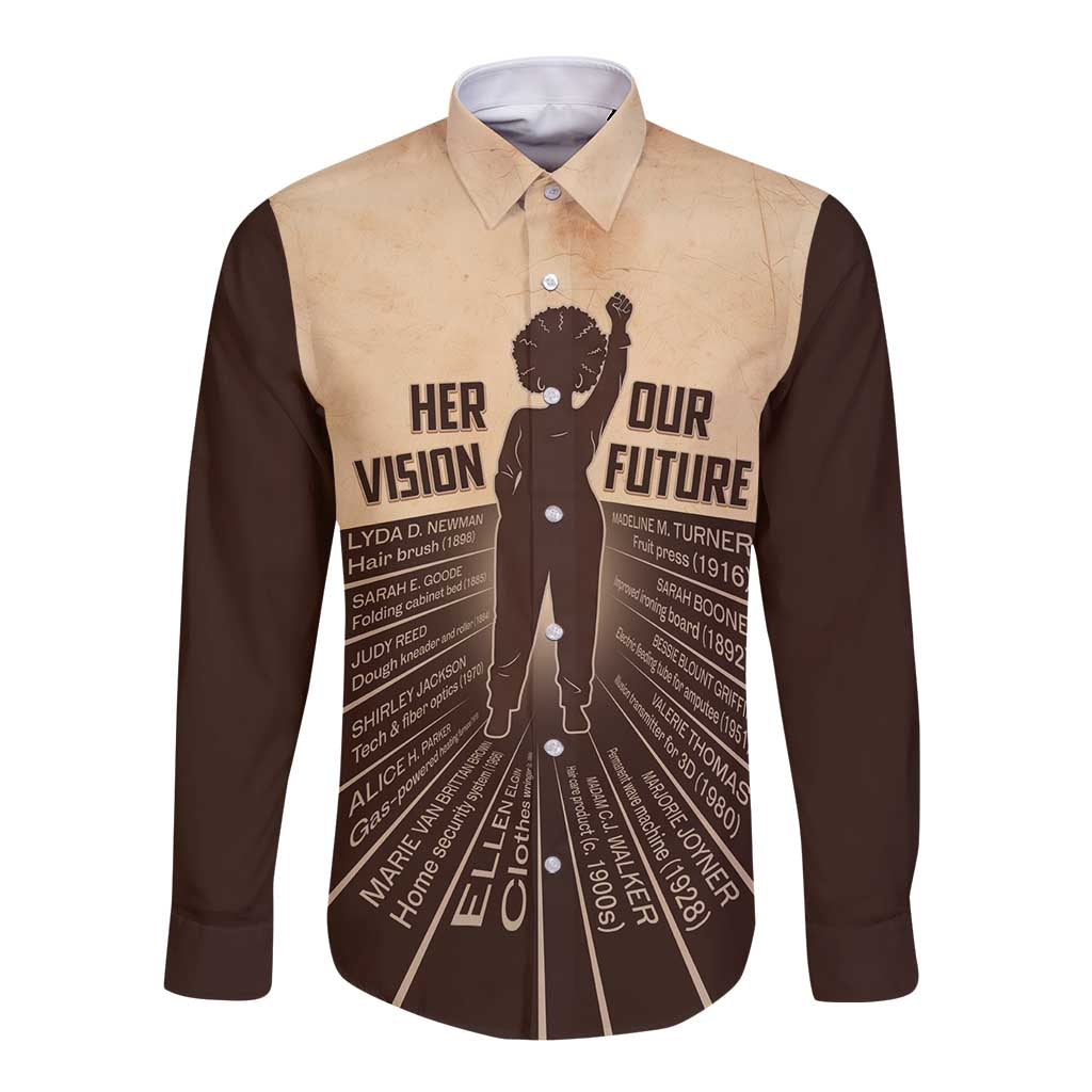 Her Vision Our Future Long Sleeve Button Shirt African Influential Black Women Inventors and Pioneers - Wonder Print Shop