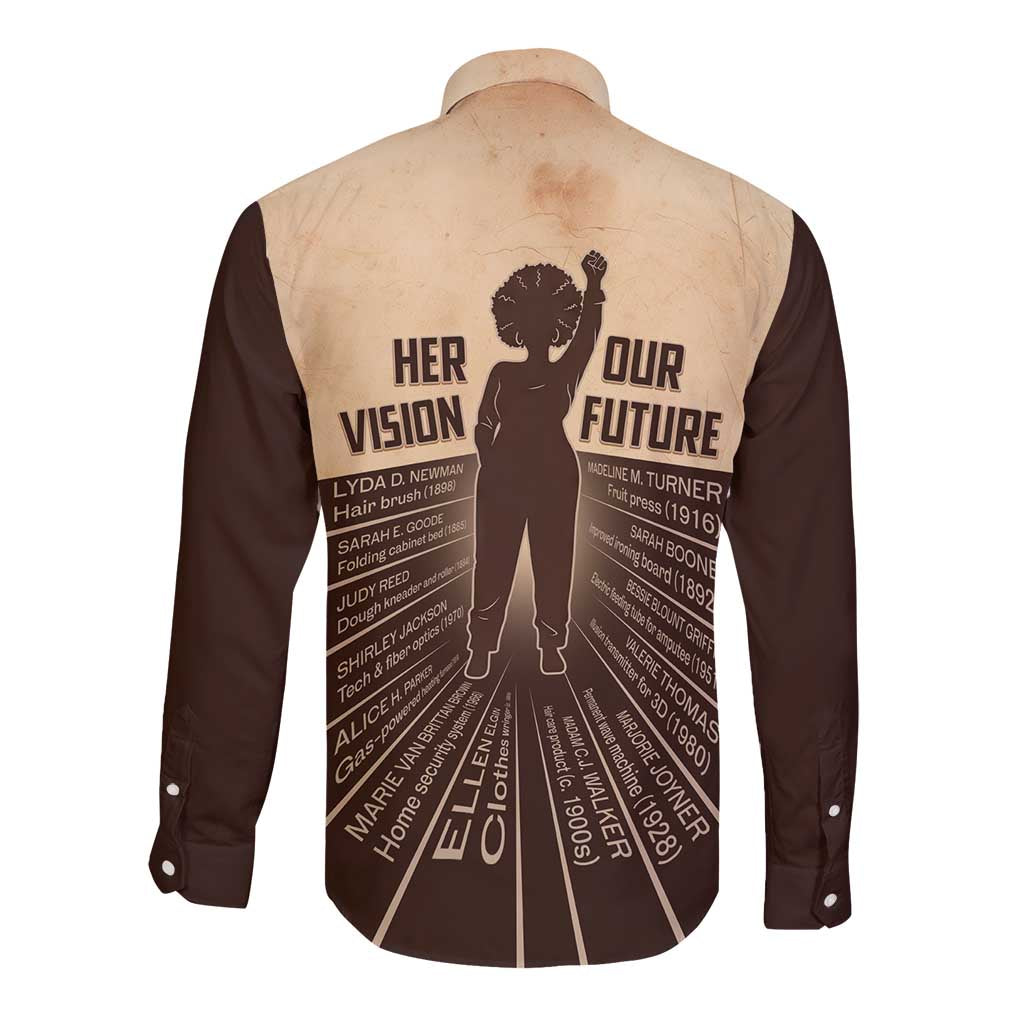 Her Vision Our Future Long Sleeve Button Shirt African Influential Black Women Inventors and Pioneers - Wonder Print Shop