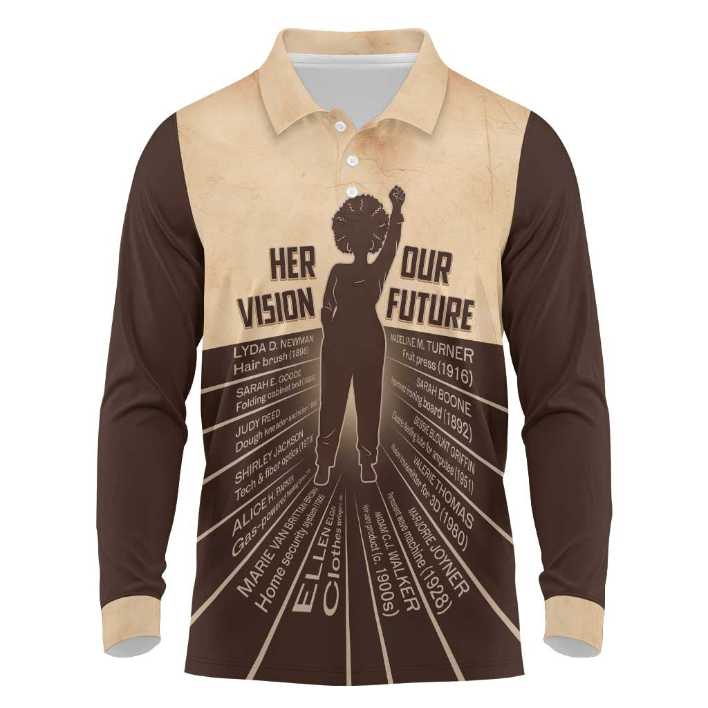 Her Vision Our Future Long Sleeve Polo Shirt African Influential Black Women Inventors and Pioneers - Wonder Print Shop