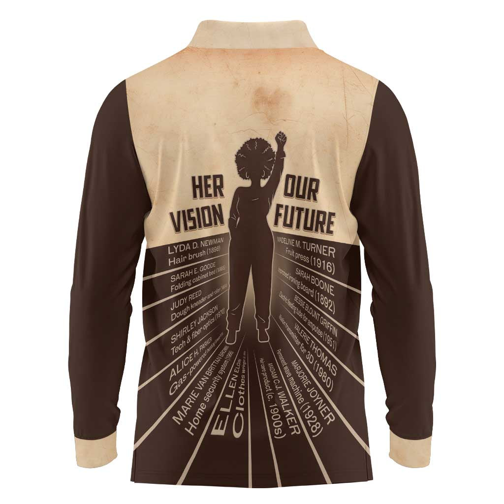 Her Vision Our Future Long Sleeve Polo Shirt African Influential Black Women Inventors and Pioneers - Wonder Print Shop