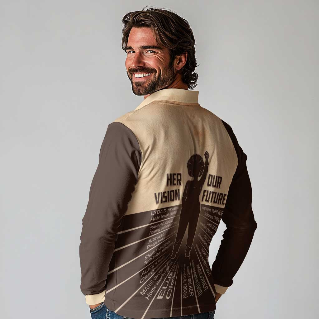 Her Vision Our Future Long Sleeve Polo Shirt African Influential Black Women Inventors and Pioneers - Wonder Print Shop