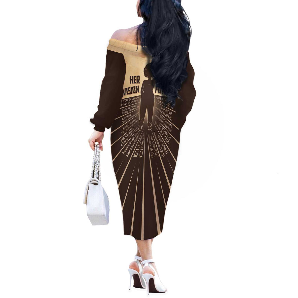 Her Vision Our Future Off The Shoulder Long Sleeve Dress African Influential Black Women Inventors and Pioneers - Wonder Print Shop