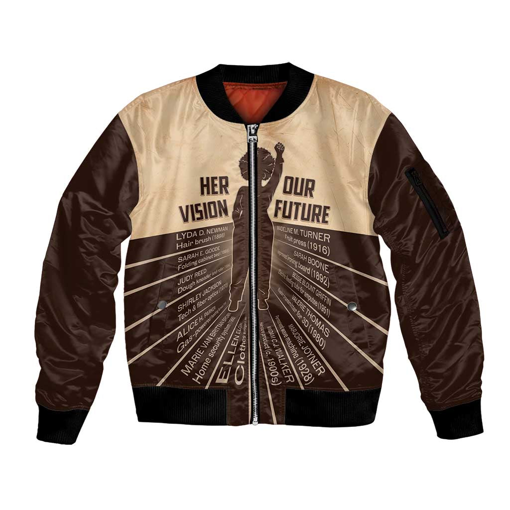 Her Vision Our Future Sleeve Zip Bomber Jacket African Influential Black Women Inventors and Pioneers - Wonder Print Shop
