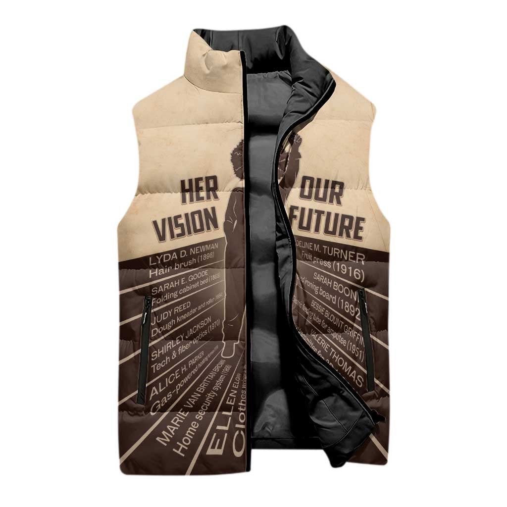 Her Vision Our Future Sleeveless Puffer Jacket African Influential Black Women Inventors and Pioneers - Wonder Print Shop