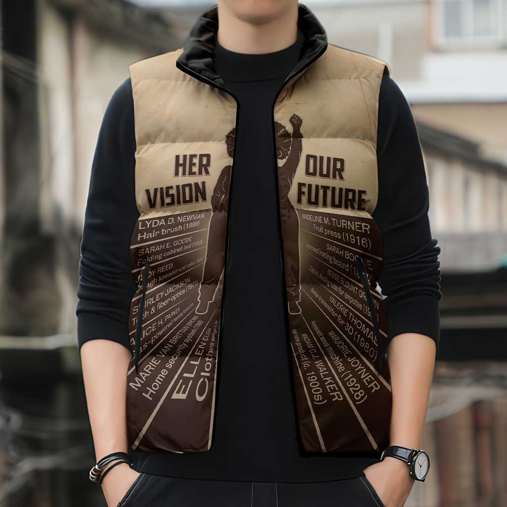 Her Vision Our Future Sleeveless Puffer Jacket African Influential Black Women Inventors and Pioneers - Wonder Print Shop