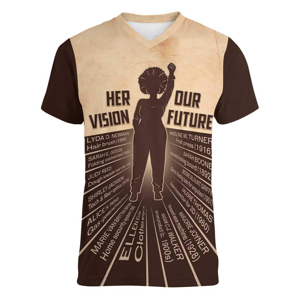 Her Vision Our Future Women V-Neck T-Shirt African Influential Black Women Inventors and Pioneers - Wonder Print Shop