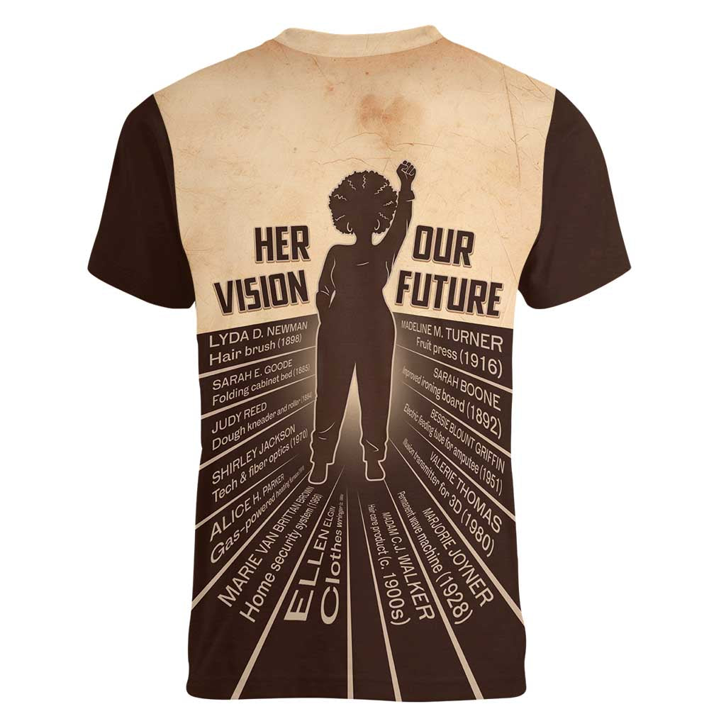 Her Vision Our Future Women V-Neck T-Shirt African Influential Black Women Inventors and Pioneers - Wonder Print Shop