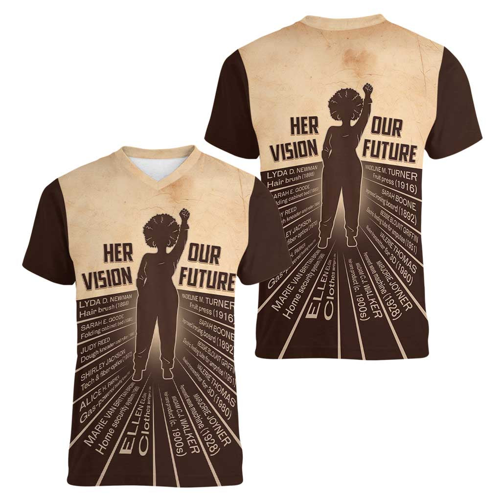 Her Vision Our Future Women V-Neck T-Shirt African Influential Black Women Inventors and Pioneers - Wonder Print Shop