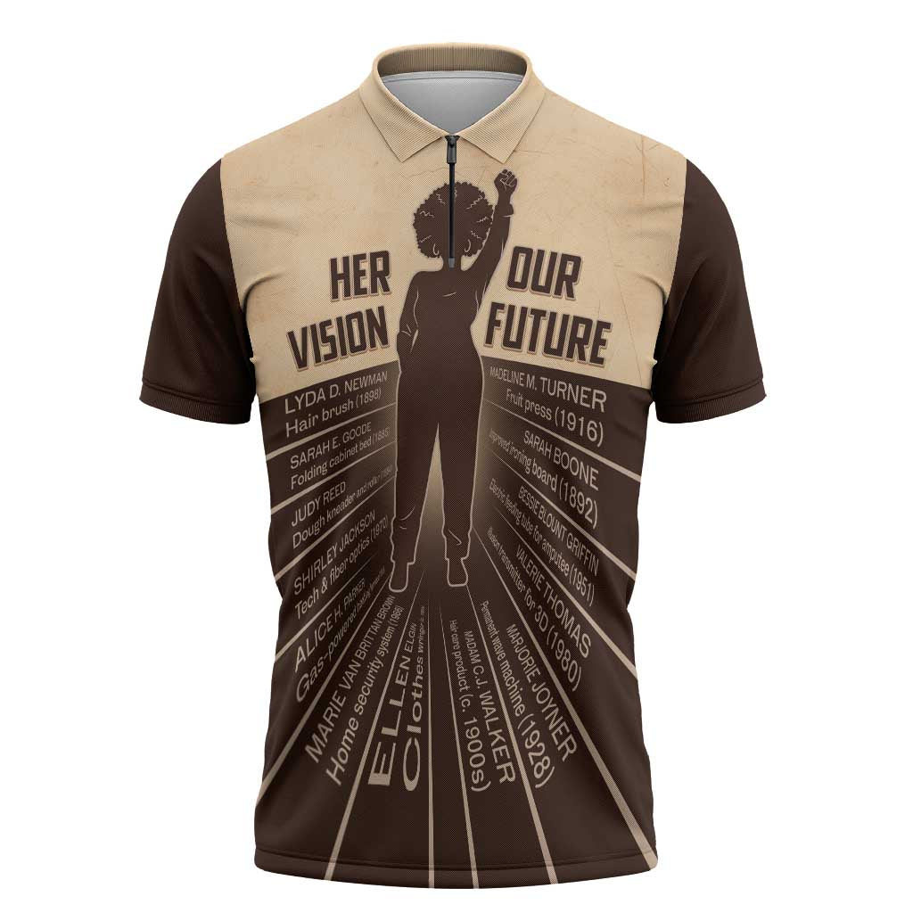 Her Vision Our Future Zipper Polo Shirt African Influential Black Women Inventors and Pioneers - Wonder Print Shop