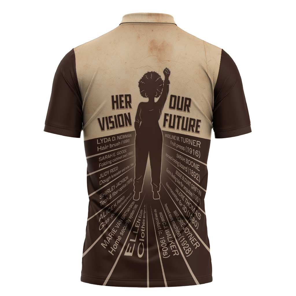 Her Vision Our Future Zipper Polo Shirt African Influential Black Women Inventors and Pioneers - Wonder Print Shop
