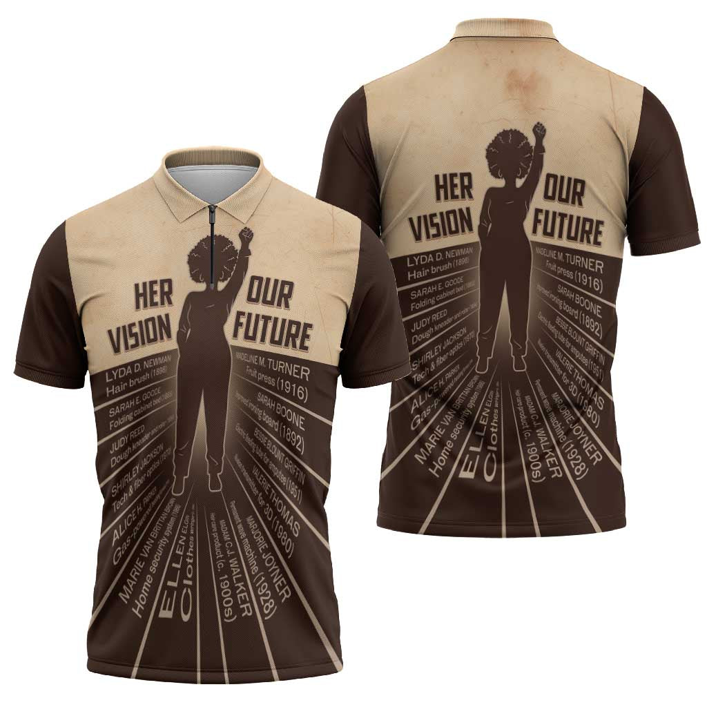 Her Vision Our Future Zipper Polo Shirt African Influential Black Women Inventors and Pioneers - Wonder Print Shop