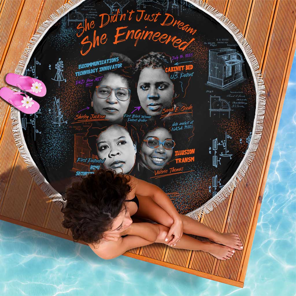 She Didn't Just Dream She Engineered Beach Blanket African Celebrating Trailblazing Black Women Innovators in Technology and Engineering - Wonder Print Shop