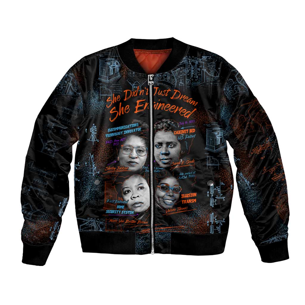 She Didn't Just Dream She Engineered Bomber Jacket African Celebrating Trailblazing Black Women Innovators in Technology and Engineering - Wonder Print Shop