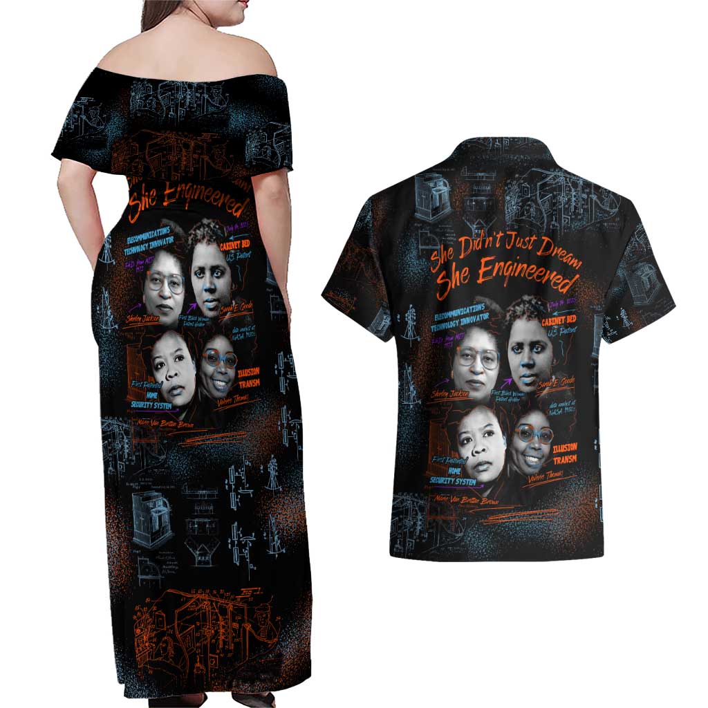 She Didn't Just Dream She Engineered Couples Matching Off Shoulder Maxi Dress and Hawaiian Shirt African Celebrating Trailblazing Black Women Innovators in Technology and Engineering - Wonder Print Shop