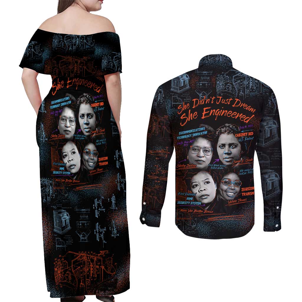 She Didn't Just Dream She Engineered Couples Matching Off Shoulder Maxi Dress and Long Sleeve Button Shirt African Celebrating Trailblazing Black Women Innovators in Technology and Engineering - Wonder Print Shop