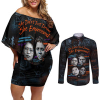 She Didn't Just Dream She Engineered Couples Matching Off Shoulder Short Dress and Long Sleeve Button Shirt African Celebrating Trailblazing Black Women Innovators in Technology and Engineering - Wonder Print Shop