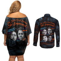 She Didn't Just Dream She Engineered Couples Matching Off Shoulder Short Dress and Long Sleeve Button Shirt African Celebrating Trailblazing Black Women Innovators in Technology and Engineering - Wonder Print Shop