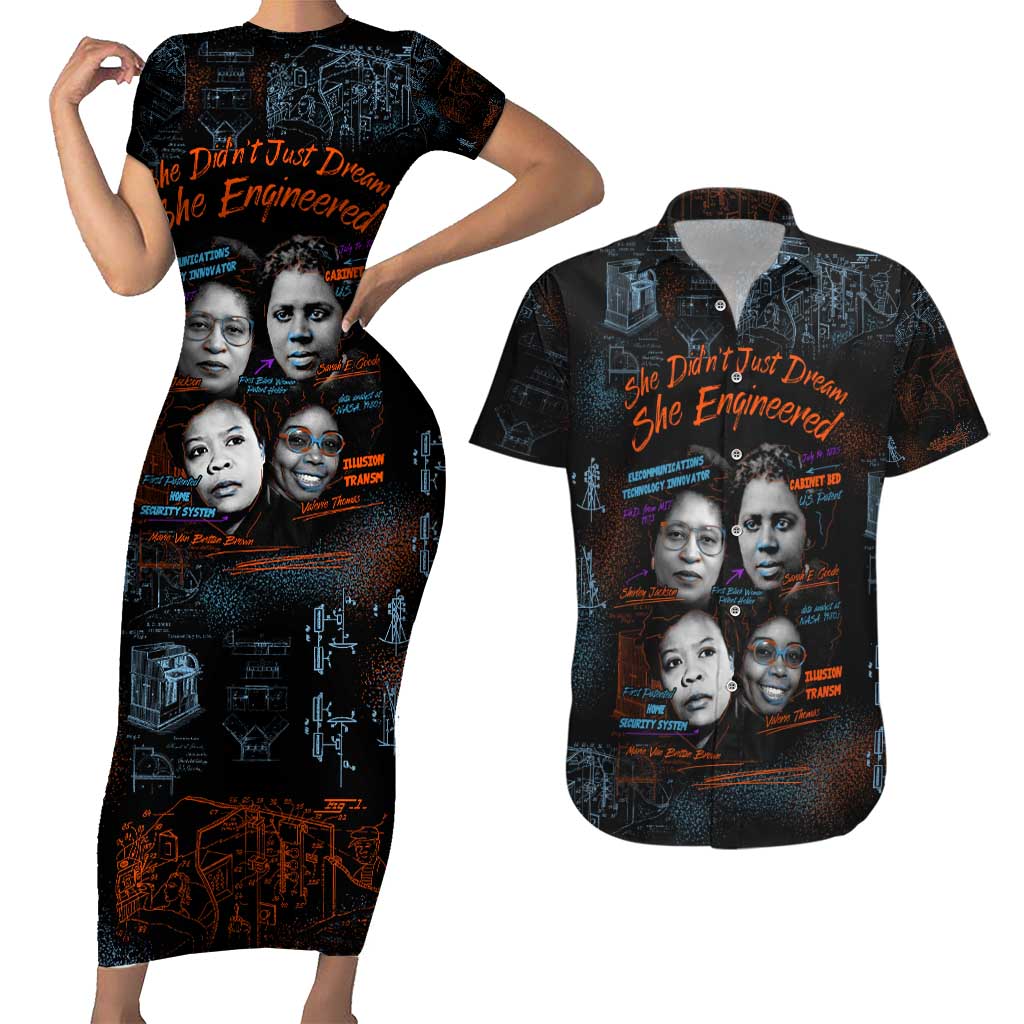 She Didn't Just Dream She Engineered Couples Matching Short Sleeve Bodycon Dress and Hawaiian Shirt African Celebrating Trailblazing Black Women Innovators in Technology and Engineering - Wonder Print Shop